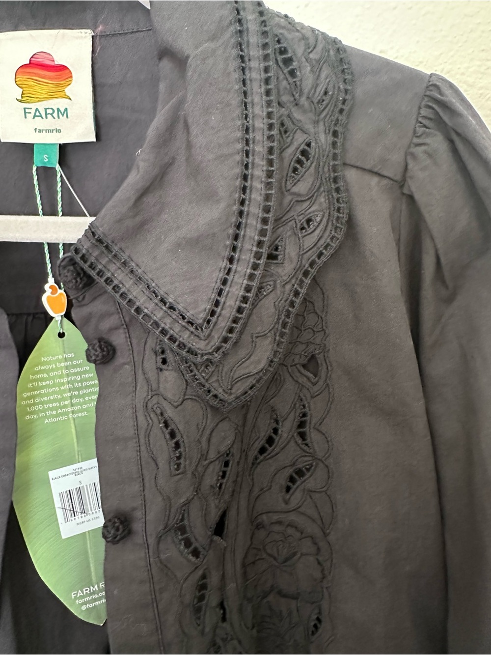FARM Rio Black Embroidered Cutwork Button-Down Blouse - Picture 7 of 9